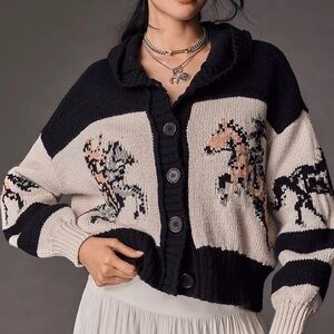 36. Pilcro | Anthropologie Horse Graphic Cardigan Sweater | Neutral Pattern | S